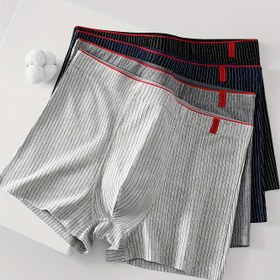 Resim 4 Adet Erkek İç Çamaşırı, Çizgili Boxer Şortlar, Nefes Alabilir Rahat Yüksek Esneklik Boxer Şortlar, Spor Şortları, Bol Kesim, Büyük Beden 