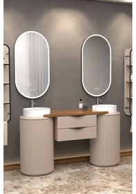 Resim Lotus Duo 150 Cm Beyaz Lavabolu Banyo Dolabi - Vizon (Raf Modül Dahil) 