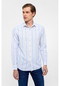 Resim Süvari Buz Mavi Slim Düz Klasik Yaka Gömlek 