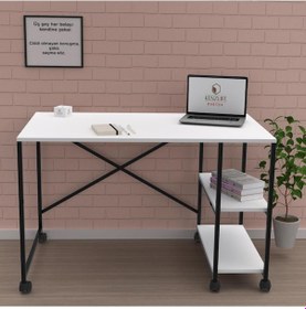 Resim Kenzlife Ofis Masası Miyako 075 150 60 Byzsyh Tekerlekli Bilgisayar Çalışma Büro Beyaz 