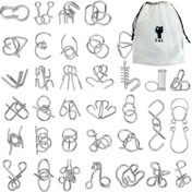 Resim Çanta ile Metal Tel Bulmaca, Beyin Teaser IQ Testi Çözme Demir Zincir Kilitleme Oyunu Çin Halkası Sihirli Oyuncak Parti İkramları Yetişkin Meydan Okuması için Uygun 