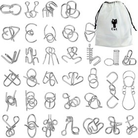 Resim Çanta ile Metal Tel Bulmaca, Beyin Teaser IQ Testi Çözme Demir Zincir Kilitleme Oyunu Çin Halkası Sihirli Oyuncak Parti İkramları Yetişkin Meydan Okuması için Uygun 