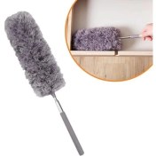 Resim 140 cm Teleskopik Uzatılabilir Mikrofiber Yumuşak Başlıklı Gri Toz Alma Fırçası Toz Püskülü 