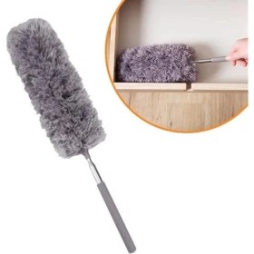Resim 140 cm Teleskopik Uzatılabilir Mikrofiber Yumuşak Başlıklı Gri Toz Alma Fırçası Toz Püskülü 