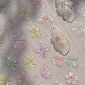 Resim 5D Glitter Kabuk Jeli Çiçek Tırnak Çıkartmaları - Yeniden Kullanılabilir Kendinden Yapışkanlı Parlak Bitiş Karikatür Çiçek Tırnak Sanatı Çıkartmaları DIY Manikür, El ve Ayak Bakımı İçin (Plastik Malzeme, Koku Yok) 