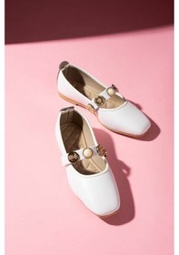 Resim İnci Ve Mühür Aksesuar Bantlı Günlük Babet - Beyaz - 40 Beyaz 