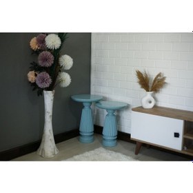 Resim 2'li Mantar Sehpa Seti Turkuaz Renk Yan Sehpa Turkuaz 