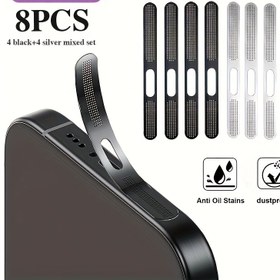 Resim 4/5/8 Parça Set / Siyah/Gümüş/Karışık, Yeni Ultra İnce Metal Telefon Hoparlör Toz Kapağı, iPhone 16/15/14 Serisi Uyumlu – Yağ ve Toza Karşı Koruma Stickerları, Şarj Portu Koruyucu, Telefon Toz Tıkacı 