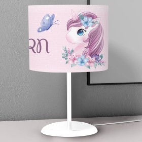Resim instababyrooms Tozpembe Unicorn Desenli Çocuk Odası Dijital Baskılı Çocuk Odası Masaüstü Abajur Avize 