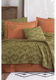 Resim İyi Geceler İstanbul Aztec Haki Çift Kişilik %100 Pamuk Yatak Örtüsü Seti Haki 