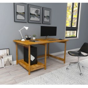 Resim Woodface Lisa Çalışma Masası 120X75 Doğal Ahşap 2 Bölüm Özel Tasarım Uyumlu Görünüm 