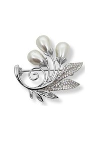 Resim Oya Silver İnci Tomurcuğu Yaprak Gümüş Broş 3.8x3.5 Cm Oya-wc842 