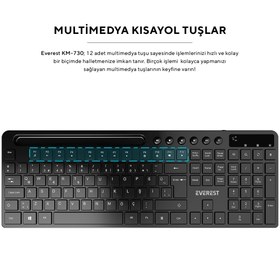 Resim Everest KM-730 Gri/Siyah Kablosuz Wireless Q Multimedya Klavye + Mouse Set Kablosuz Klavye Mouse Set 