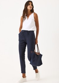 Resim Kadın Alian Beli Lastikli %100 Keten Beach Pantolon - Lacivert - LACİVERT / XL / 25 