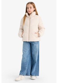 Resim Defacto Kız Çocuk Su Geçirmez Polar Astarlı Fermuarlı Şişme Mont C5391a825auer37 Ekru 