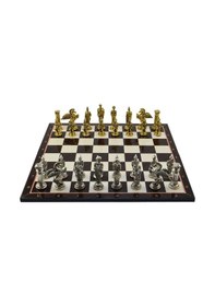 Resim Gifthome Battal Boy Metal Pegasus Satranç Takımı Parlak Ve Katlanır Ceviz Desenli Mdf Satranç Tahtası 43x43 Cm. 