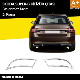 Resim Nova Krom Skoda Superb Krom Egzoz Çıkışı 2 Parça 2020-2023 
