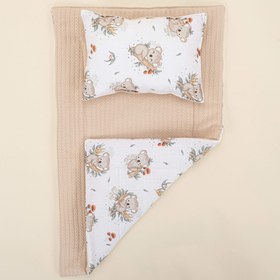 Resim Alt Açma Matı ve Yastık - Çift Taraflı - Sütlü Kahve Örgü - Koala 