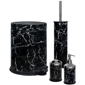Resim SİLİWAX SİYAH MERMER-4 Lü Set Pedallı Çöp Kovası Wc Klozet Fırça 