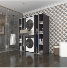 Resim Kenzlife Çamaşır-Kurutma Makinesi Dolabı Sadra Gri 187 170 60 Çekmeceli Raflı Banyo Çok Renkli 