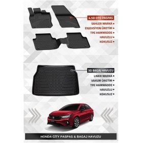 Resim Sahler Honda City 2019+ Uyumlu 4.5d Premium Havuzlu Paspas Ve Liner Marka 3d Bagaj Havuzu 