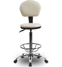 Resim Ofiscombin Döner Tekerli Metal Ayak Arkalıklı Yüksek Bar Tabure Sandalyesi Krem Deri 00047499853 