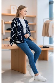 Resim Minimoda Kids Kız Çocuk Geometrik Desen Triko Hırka 