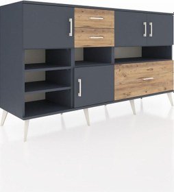 Resim Kronos Konsol 7 Raflı 3 Çekmeceli 4 Kapaklı 176x59x99 Antrasit-an Antrasit-antrasit/çam 