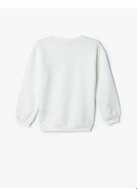 Resim Koton Sweatshirt Baskı Detaylı Bisiklet Yaka Uzun Kollu Şardonlu Ekru 5wkg10498ak Ekru 
