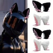 Resim Motorsiklet kask aksesuarları - pembe ve siyah renk seçenekleriyle, çıkarılabilir peluş kedi kulakları, erkekler ve kadınlar için uygun 