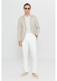 Resim Erkek Bej 360 Her Yöne Esneyen Pamuklu Slim Fit Kırlangıç Yaka Armürlü Blazer Ceket Bej 