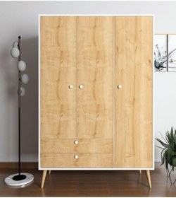 Resim Floradesign Riva Elbise Dolabı Üç Kapaklı Çekmeceli Dolap Gardırop /meşe/ Beyaz Meşe / Beyaz 
