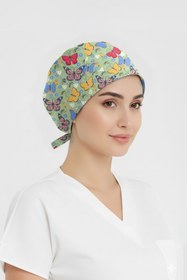 Resim ÇİZGİ MEDİKAL Kelebek Bahçesi Desenli Bone (Cotton Likra Kumaş) 