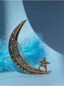 Resim tasarımhikayecisi Ince Ay Yıldız Broş Black Diamond Kristal Taşlı 