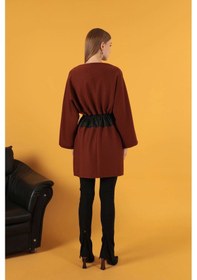 Resim Petek Kumaş Garnili Oversize Kadın Sweat-kahve Çok Renkli 