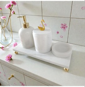 Resim Mermer Banyo Seti Gold 4'lü Set Beyaz 