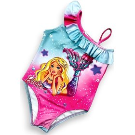Resim Lolliboomkids Kız Çocuk Çizgi Film Barbie Karakterli Tek Kol Fırfırlı Askılı Mayo Pembe 