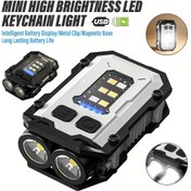 Resim 1PC Mini Elde Taşınabilir Fener, Şarj Edilebilir Anahtarlık Işığı, Süper Parlak LED Klipsli Kapak Işık, Güç Göstergeli Çok Fonksiyonlu Yüksek Güçlü Fener, Metal Arka Klips, Manyetik Taban, Noel İçin En İyi 