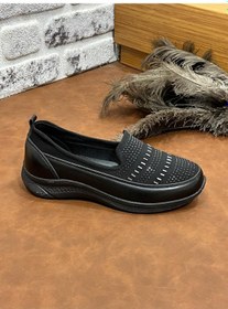 Resim Ortopedik Taşlı Rahat Yumuşak Lioss Siyah Renk Kadın Anne Ayakkabısı Siyah 