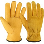 Resim Yaozixa S Boyutu Sarı İnek Derisi İş Eldiveni - Elektrik Kaynağı, Tamir, Bahçe Ve Paketleme İçin Slip Dirençli Ve Dayanıklı 