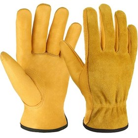 Resim Yaozixa S Boyutu Sarı İnek Derisi İş Eldiveni - Elektrik Kaynağı, Tamir, Bahçe Ve Paketleme İçin Slip Dirençli Ve Dayanıklı 