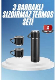 Resim Ceylan Adam Termos Paslanmaz Çelik Termos Siyah Renk 3 Bardaklı Termos Seti Çok Renkli 