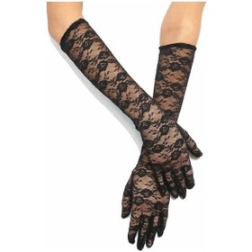 Resim Siyah Renk Orta Boy Dantelli Eldiven Uzun Model 