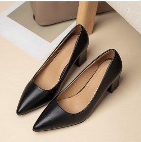 Resim Siyah Sonbahar Yeni Kore Sürümü Çalışma Minimalist Moda Yüksek Topuklu Sivri Kalın Topuklu Sığ Ağız Tek Ayakkabı Kadın Yedek Saç Siyah 