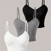 Resim 3 adet Kabarık Spagetti Askılı Tank Top, Yazlık Rahat Kolsuz Tank Top, Kadın Giyim 