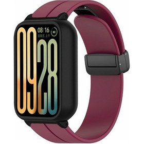Resim Xiaomi Smart Band 9 Pro İçin Kılıflı Kayış 2'si 1 Arada Silikon Saat Bandı Manyetik Katlanır Toka - Şarap Kırmızısı 