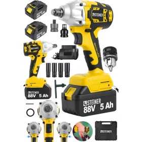 Resim Steiner Alman 88 V 5 Ah Çift Akülü Somun Bijon Sökme Takma Sıkma Matkap Kömürsüz Akülü Vidalama + Madren 