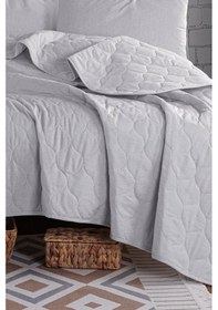 Resim Kapitone Yatak Örtüsü Seti Tek Kişilik Solid Gri Gri 