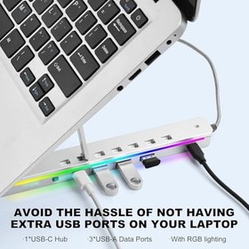 Resim PrimeX PX-AL20 Katlanabilir Dizüstü Standı, RGB USB çoklayıclı Notebook Standı, Type C + USB Hub Dizüstü Stant, Taşınabilir RGB Notebook/Tablet Standı 