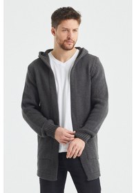 Resim Tarz Cool Erkek Füme Desenli Triko Hırka- Hrk8085r01s Füme 